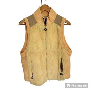 Jamie Sadock Genuine Rabbit Fur & Wool Blend Sweater Vest Yellow Size Medium